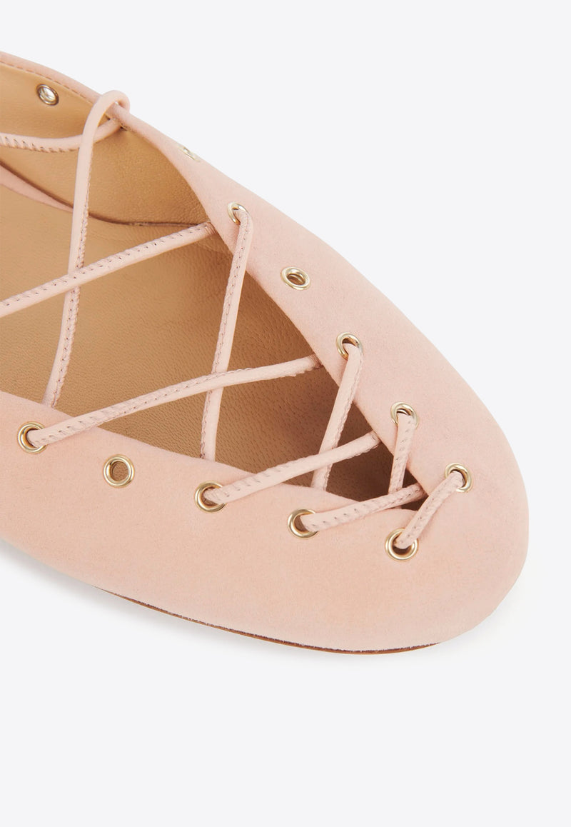 Chloé Ghillies Lace-Up Ballet Flats Pink CHC25U10BRA6J6 Peachy Pink