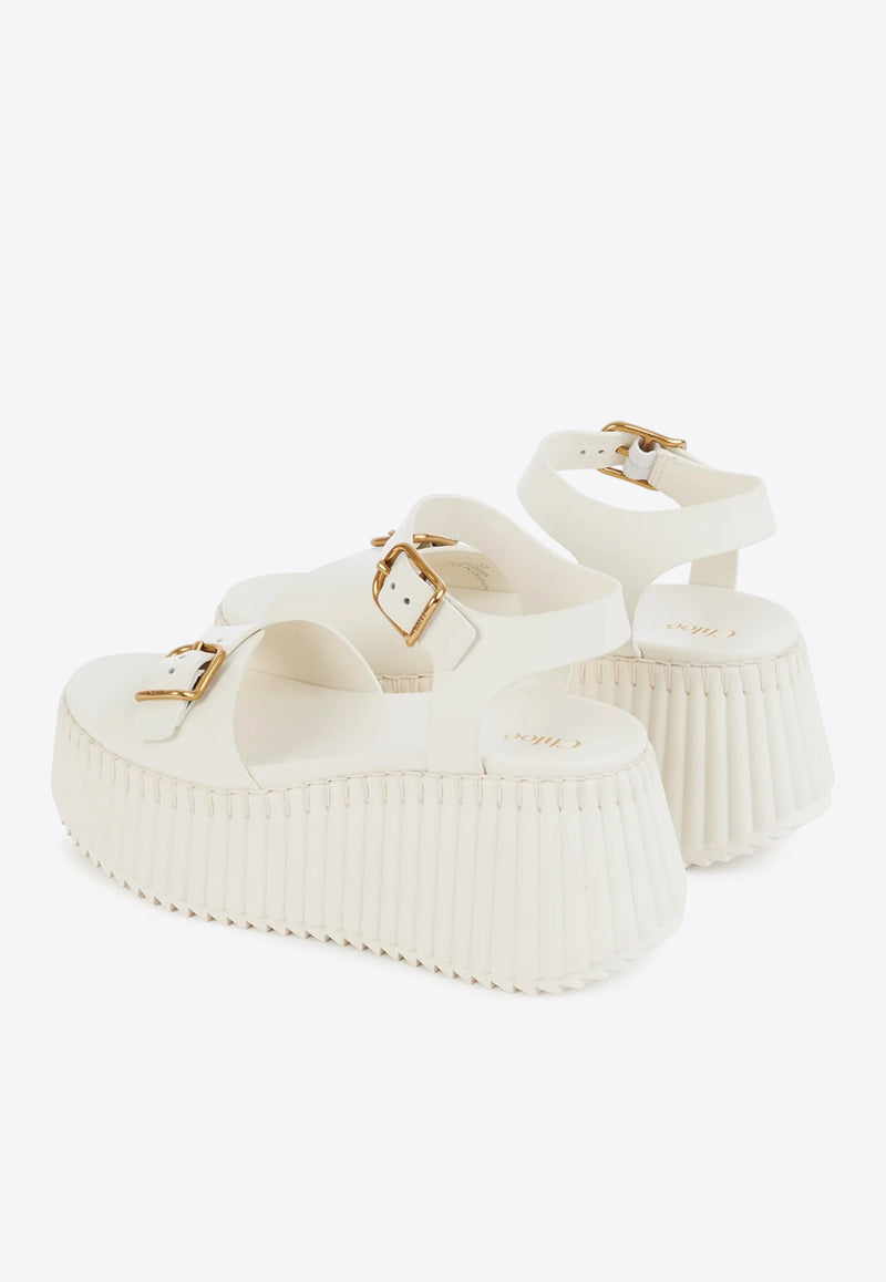 Chloé Nama 80 Leather Wedge Sandals White CHC25U10PLU122 Eggshell