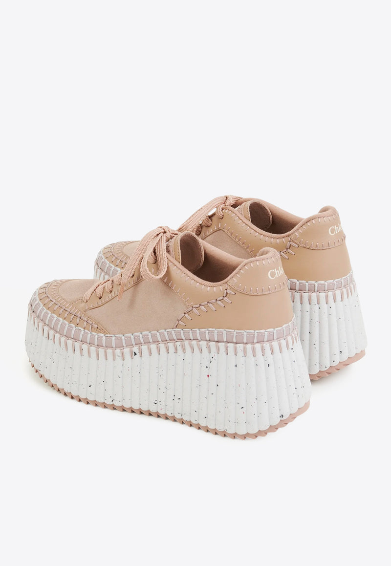 Chloé Nama Low-Top Wedge Sneakers Pink CHC24A02IMS6L6 Tan Rose
