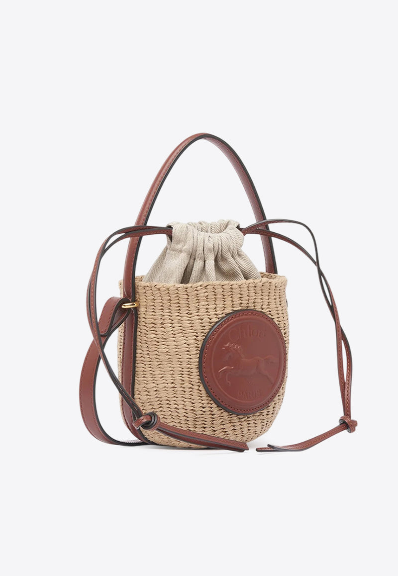 Chloé Mini Horse Medal Woven Shoulder Bag Brown CH25US593O8227S Sepia Brown