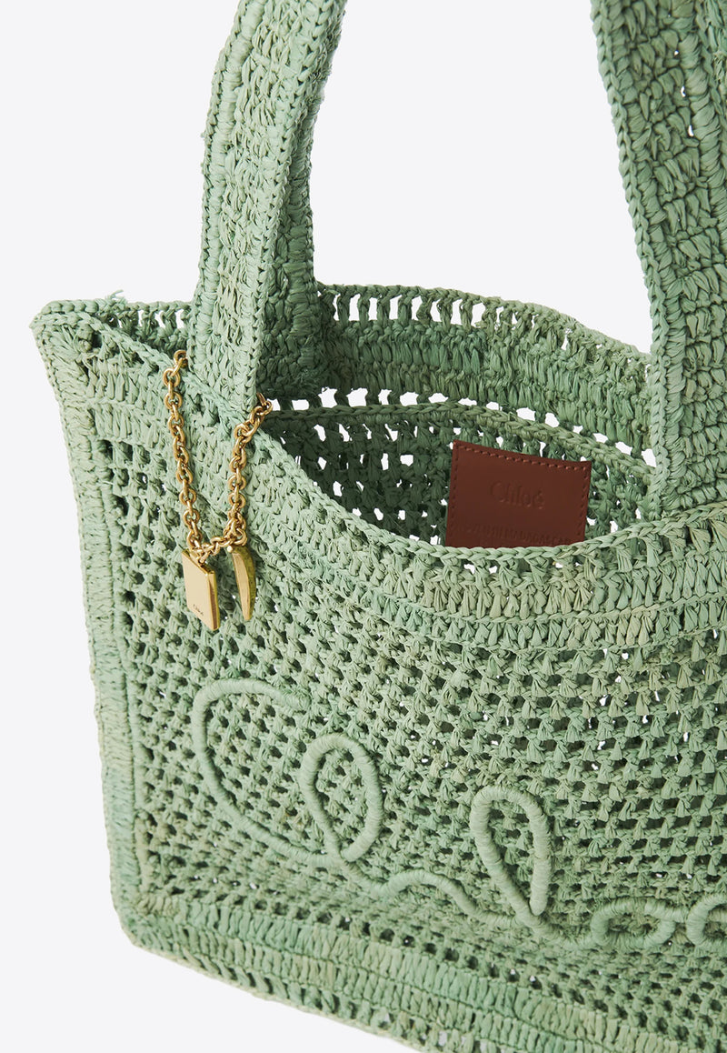 Chloé Summer Banana Woven-Raffia Tote Bag Green CH25US901P0838M Tea Leaf Green