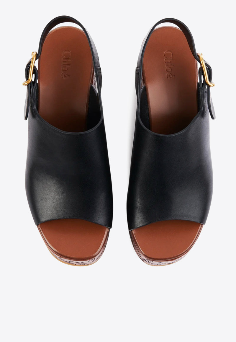 Chloé Maxime 80 Leather Wedge Sandals Black CHC25U10GLU001 Black