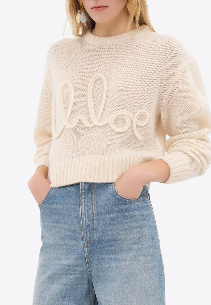 Chloé Logo Embroidered Alpaca Blend Sweater Cream CH25UMP27740107 Iconic Milk