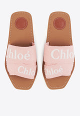 Chloé Woody Logo Embroidered Flat Slides Pink CHC23U188EF6K5 Light Rosewood