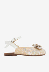 BABYWALKER Baby Girls Rhinestone-Embellished Flats with Crystal-Bow Beige sPB/5868_IVORY