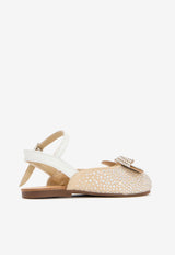 BABYWALKER Baby Girls Rhinestone-Embellished Flats with Crystal-Bow Beige sPB/5868_IVORY