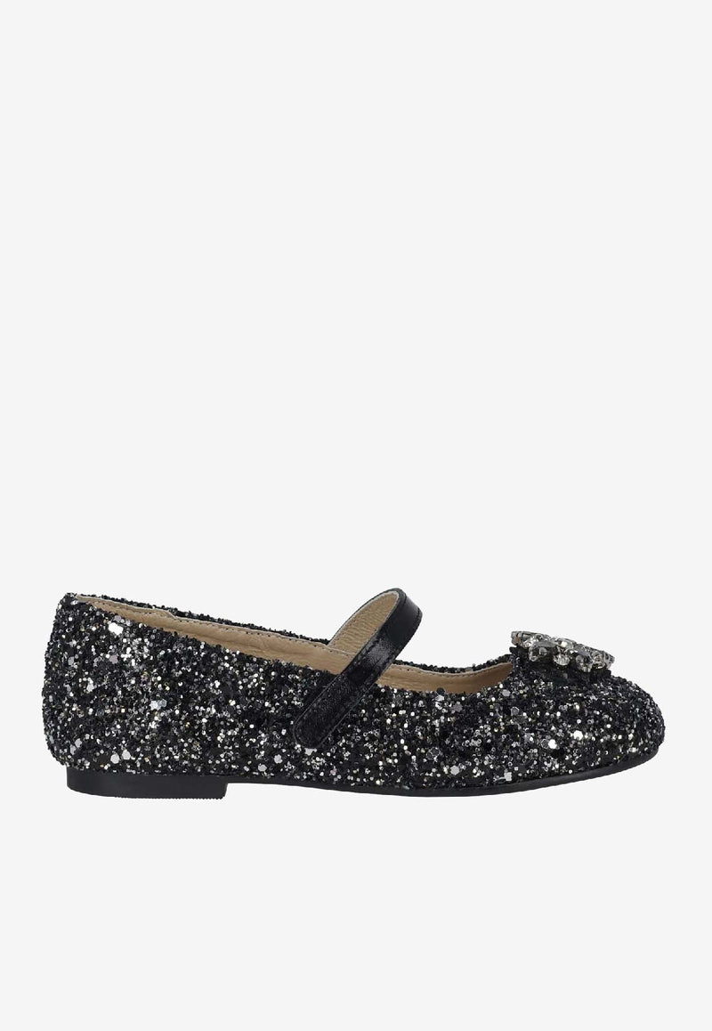 BABYWALKER Baby Girls Glittered Ballet Flats Black sPB/5886_BLACK