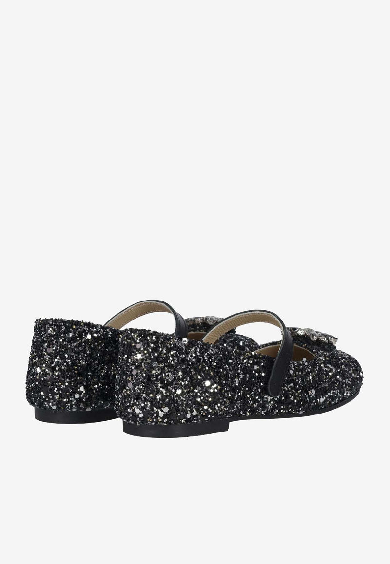 BABYWALKER Baby Girls Glittered Ballet Flats Black sPB/5886_BLACK