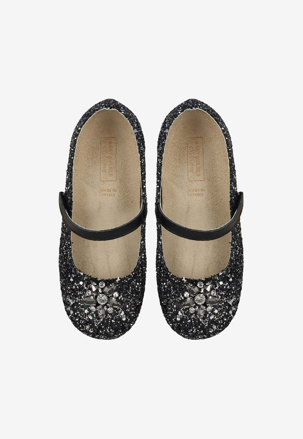 BABYWALKER Baby Girls Glittered Ballet Flats Black sPB/5886_BLACK