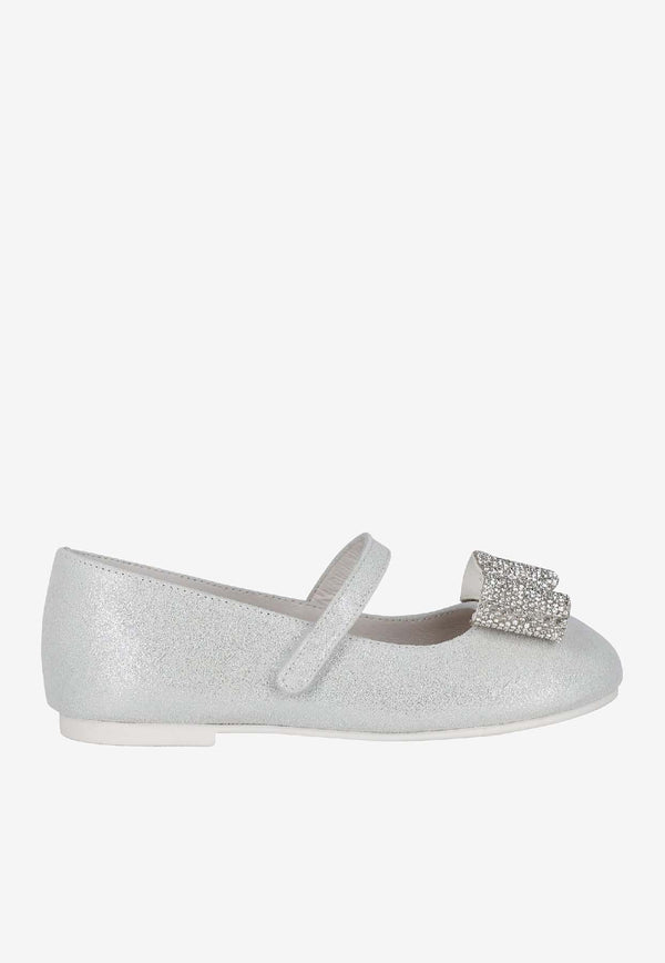 BABYWALKER Baby Girls Crystal-Bow Ballet Flats Silver sPB/5889_SILVER