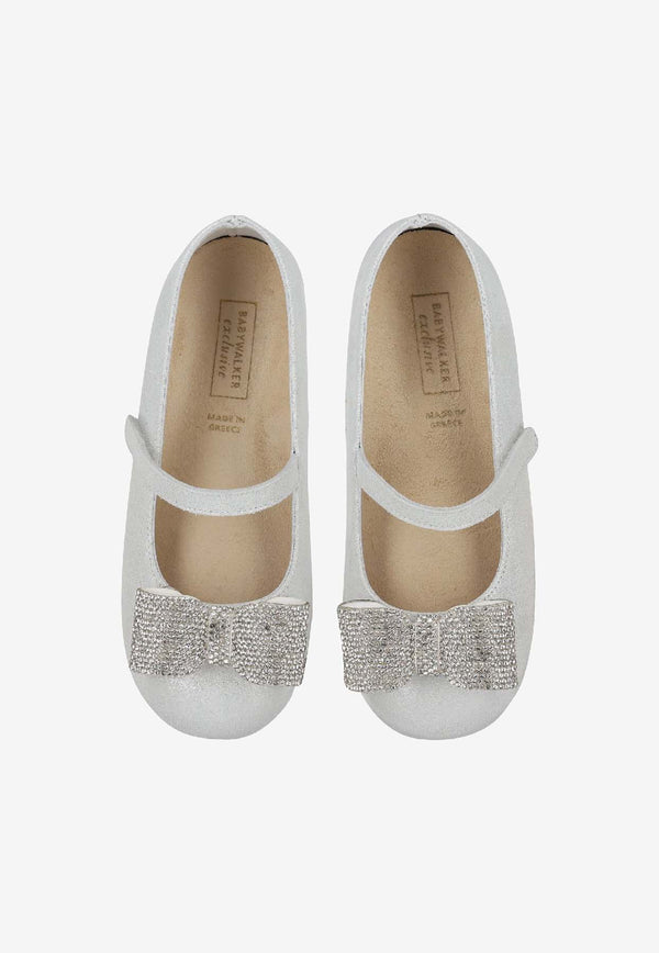 BABYWALKER Baby Girls Crystal-Bow Ballet Flats Silver sPB/5889_SILVER