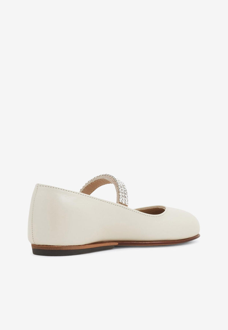 BABYWALKER Baby Girls Crystal-Embellished Ballet Flats Ivory sPB/6003_IVORY