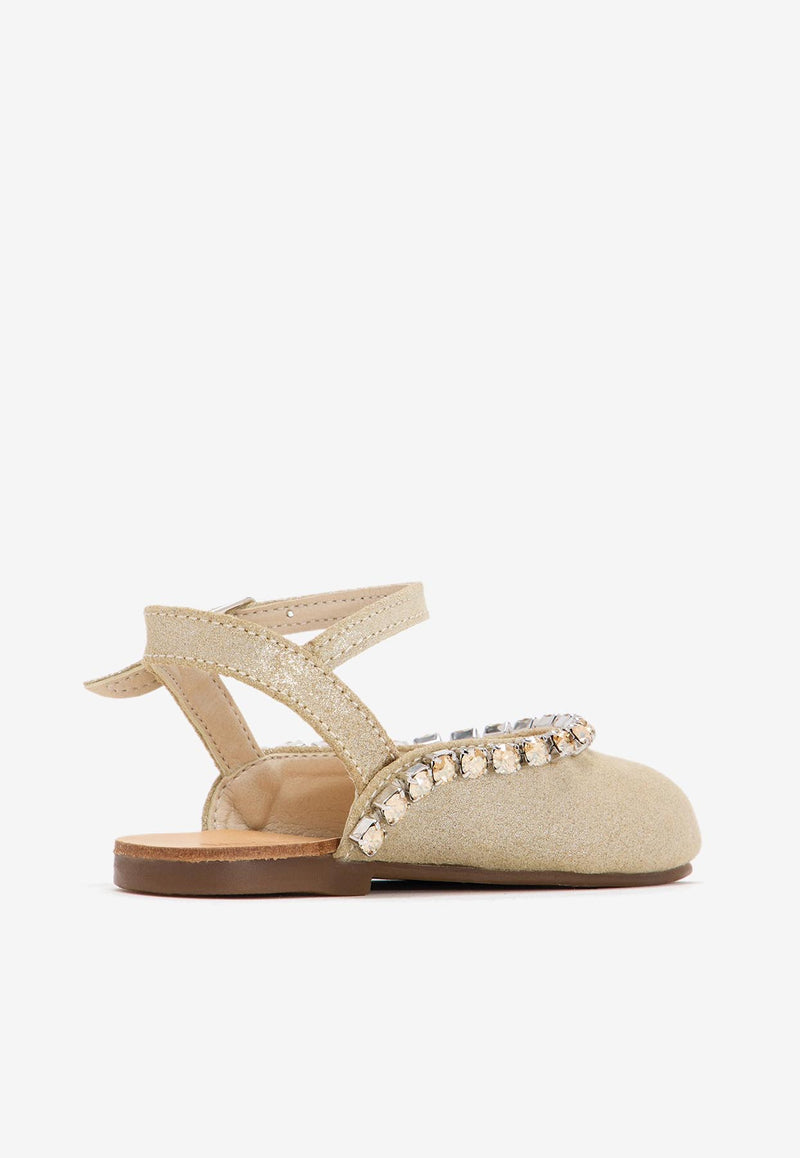 BABYWALKER Baby Girls Crystal-Embellished Ballet Flats Gold sPB/6120_PLATINUM