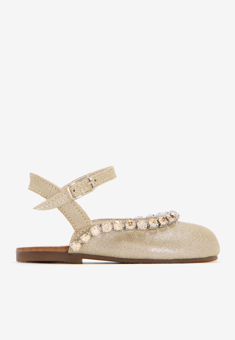 BABYWALKER Baby Girls Crystal-Embellished Ballet Flats Gold sPB/6120_PLATINUM