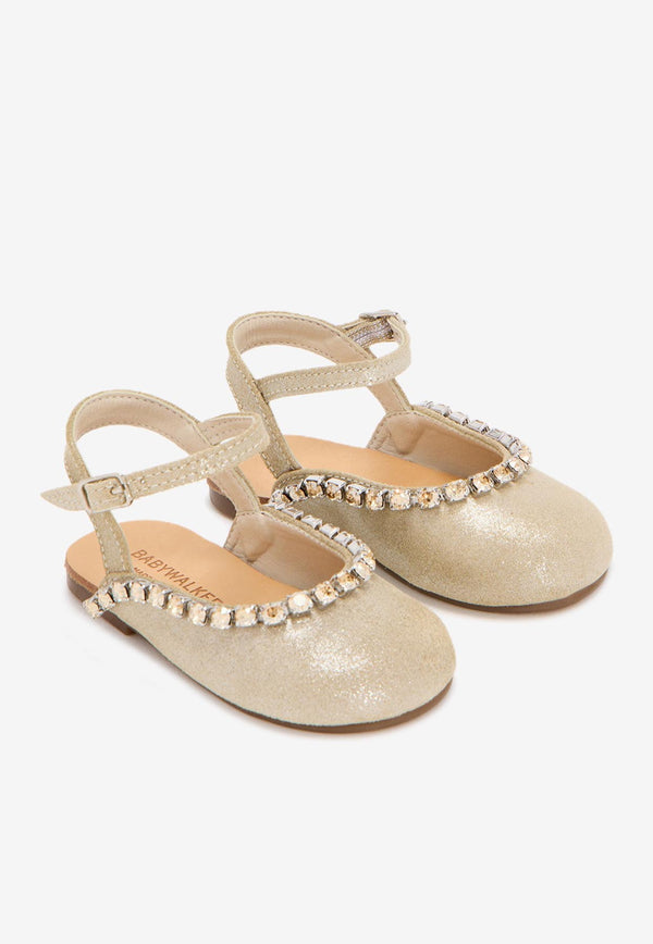 BABYWALKER Baby Girls Crystal-Embellished Ballet Flats Gold sPB/6120_PLATINUM