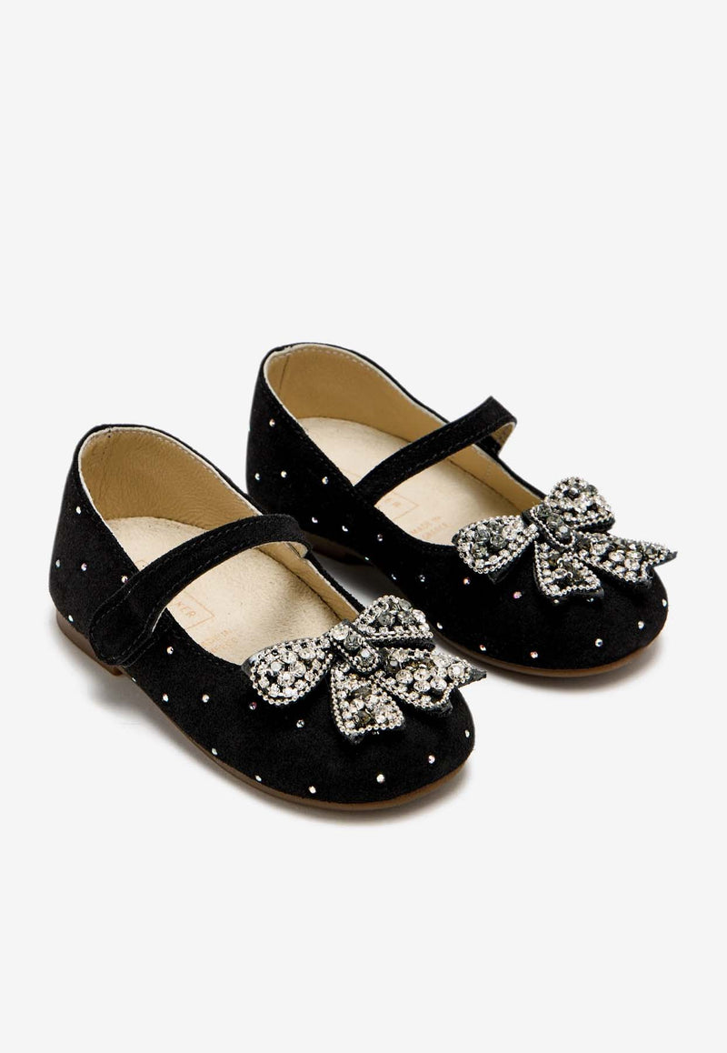 BABYWALKER Girls Crystal-Bow Ballet Flats Black sPB/6124_BLACK