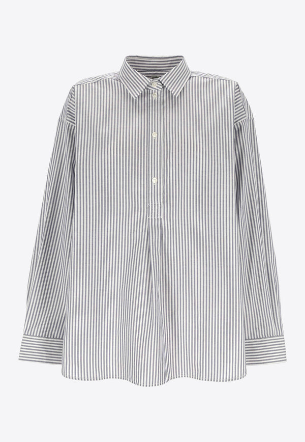 Toteme Striped Half-Placket Shirt 241-WRT992-FB0072BLUE