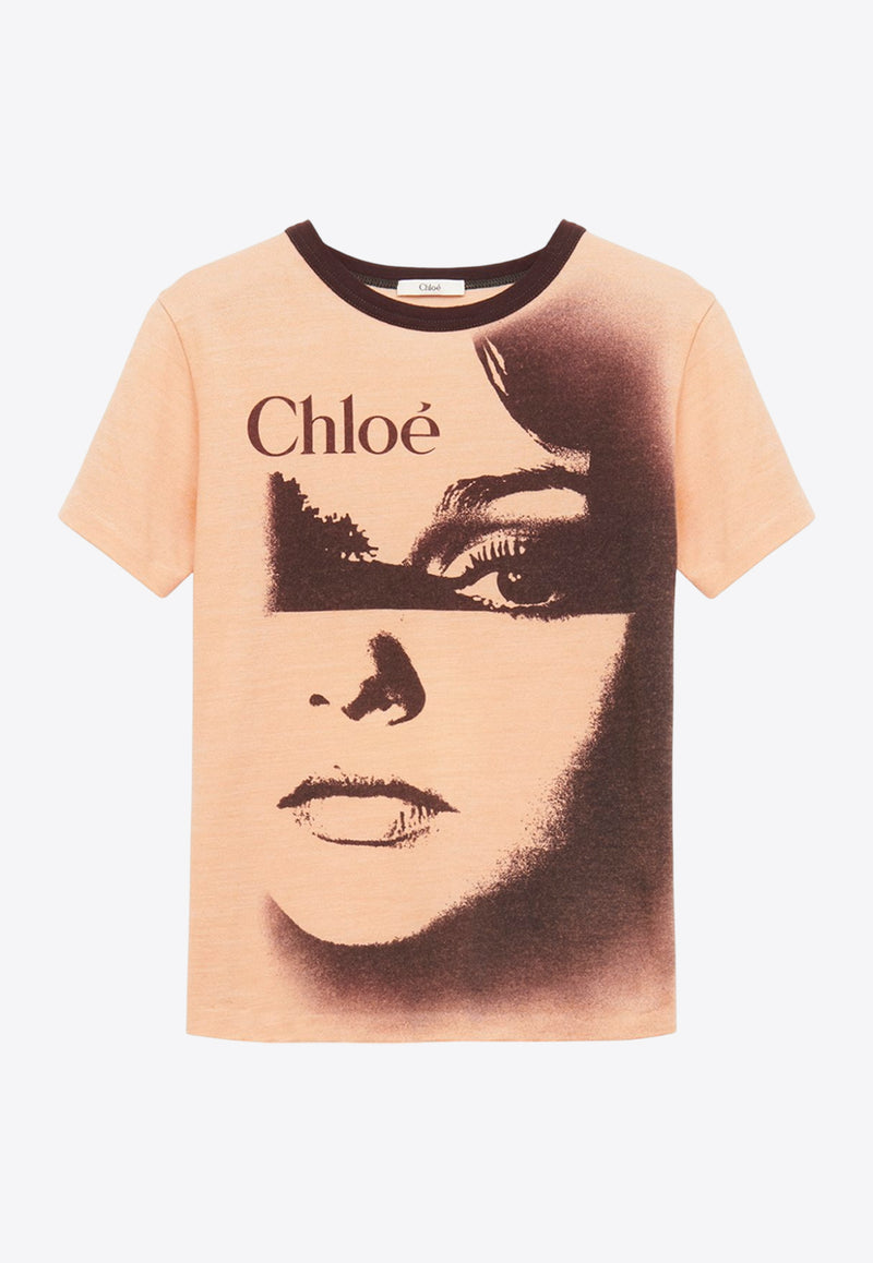 Chloé Portrait Print T-shirt Orange CH25UJH1118981S Tender Orange