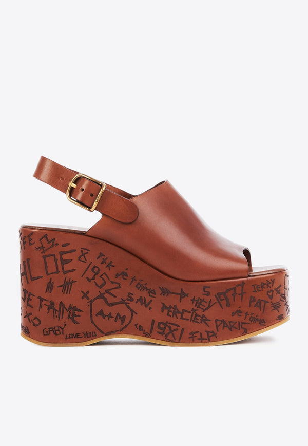 Chloé Maxime 80 Leather Wedge Sandals Brown CHC25U10GLU27T Ginger Brown