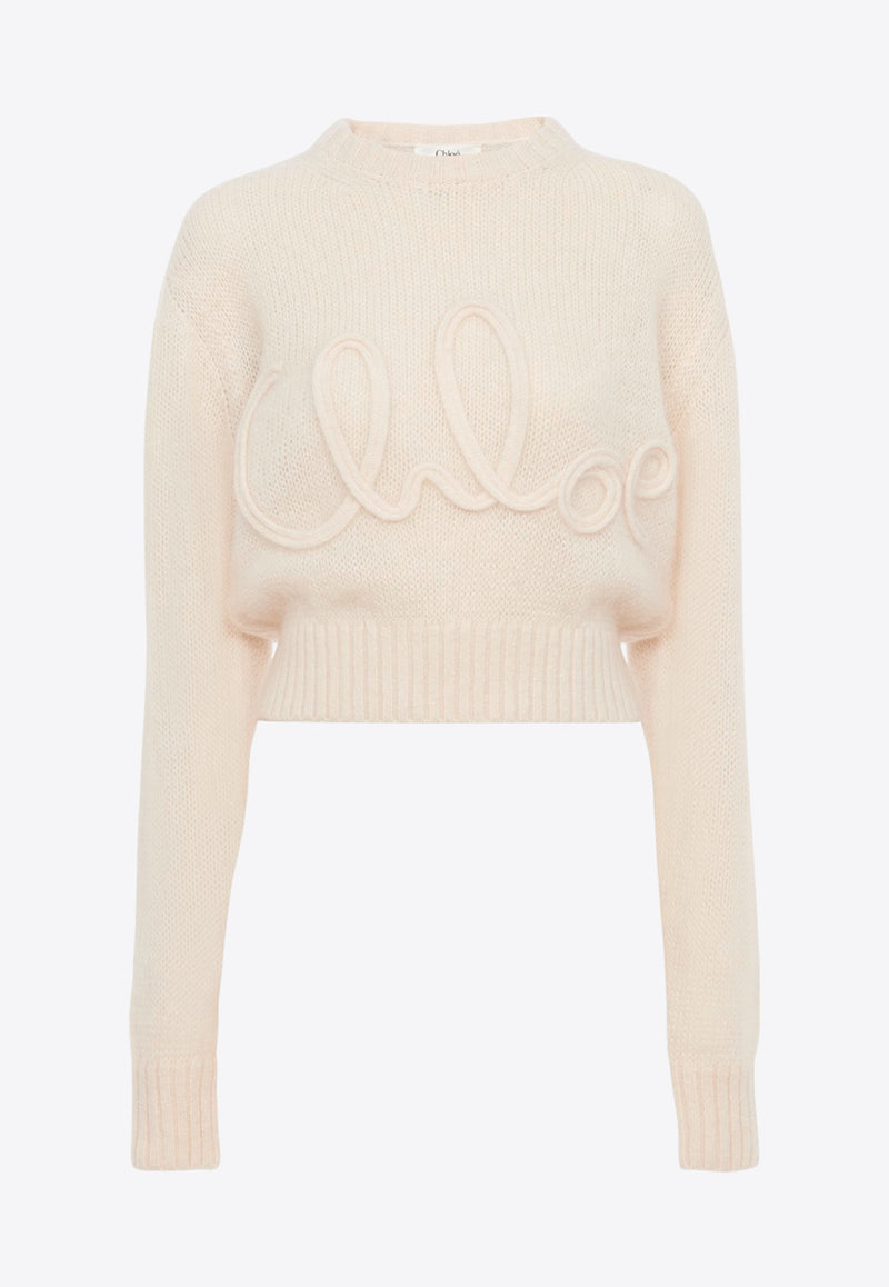 Chloé Logo Embroidered Alpaca Blend Sweater Cream CH25UMP27740107 Iconic Milk