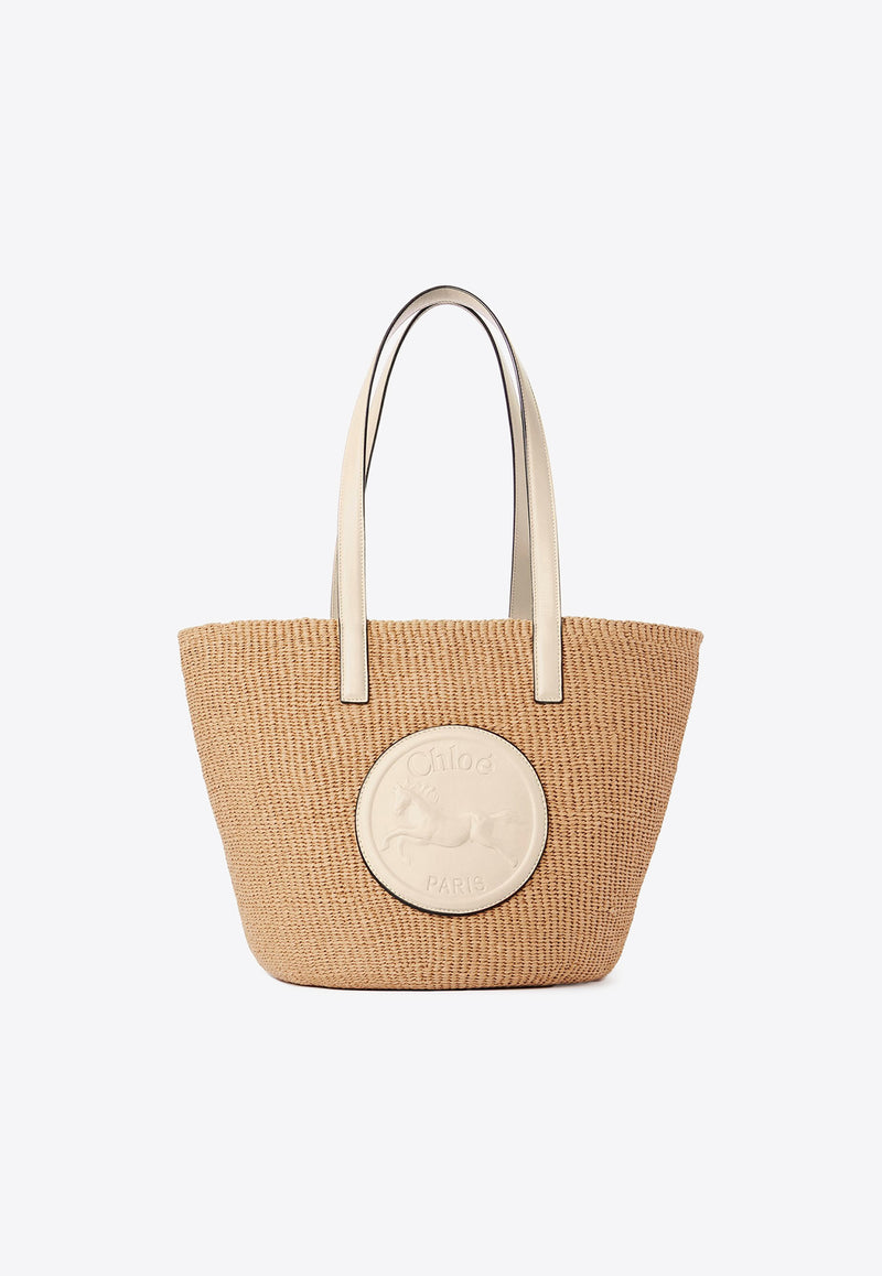 Chloé Large Horse Medal Woven Basket Bag Ivory CHC25SS591O8222J Deep Ivory