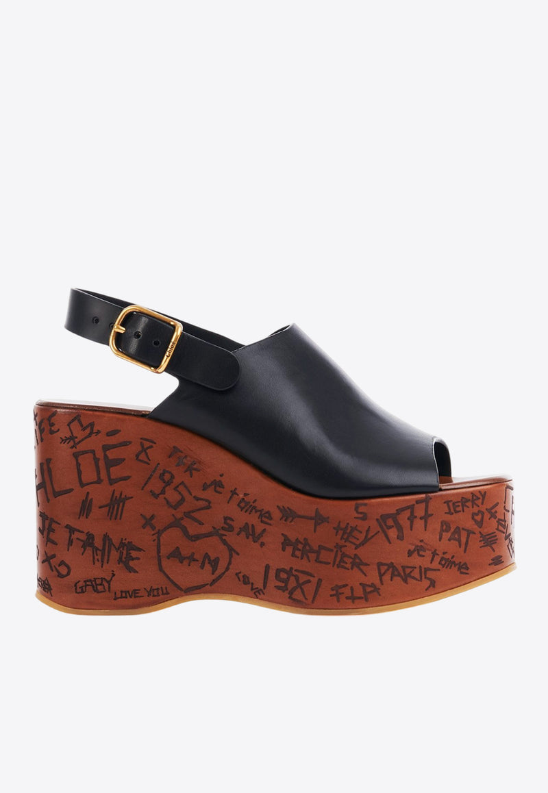Chloé Maxime 80 Leather Wedge Sandals Black CHC25U10GLU001 Black