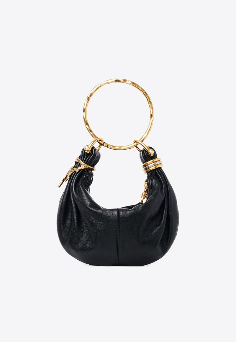 Chloé Mini Bracelet Grained Leather Hobo Bag Black CH25US623P58001 Black