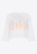 Chloé Logo Print Oversized Cropped T-shirt White CH25UJH09183101 White