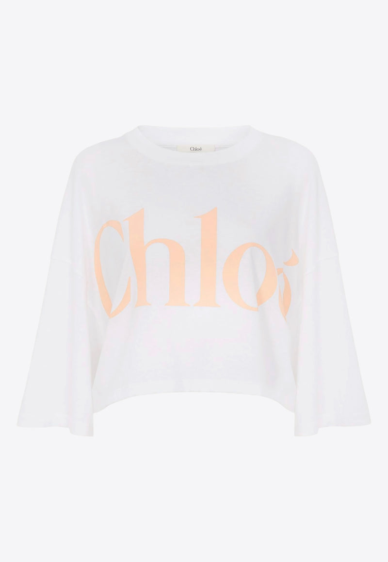 Chloé Logo Print Oversized Cropped T-shirt White CH25UJH09183101 White