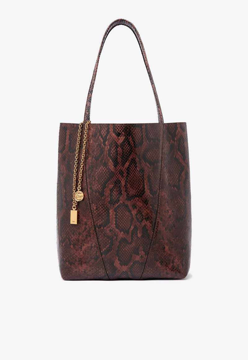 Chloé Spin Python-Print Leather Tote Bag Brown CH25US811P2025E Sooty Brown
