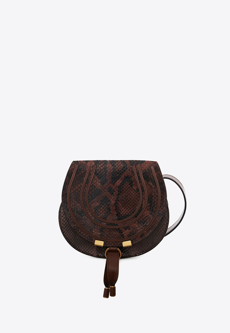 Chloé Small Marcie Saddle Python-Embossed Crossbody Bag Brown CH25US680P2025E Sooty Brown