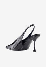 Isa 80 Slingback Pumps in Croc-Embossed Patent Leather
