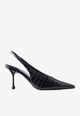Isa 80 Slingback Pumps in Croc-Embossed Patent Leather