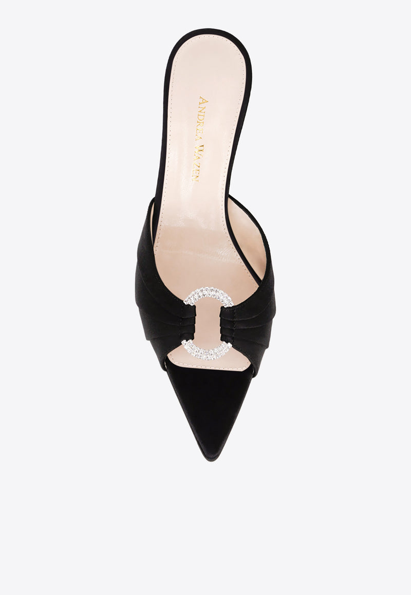 Andrea Wazen Janis 85 Satin Mules Black JANMU085SCBBLA-SS25_BLACK