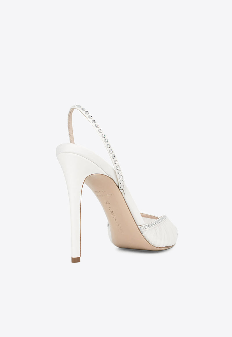 Andrea Wazen Katy 105 Slingback Tulle Sandals White KATSL105TSHWHI_WHITE