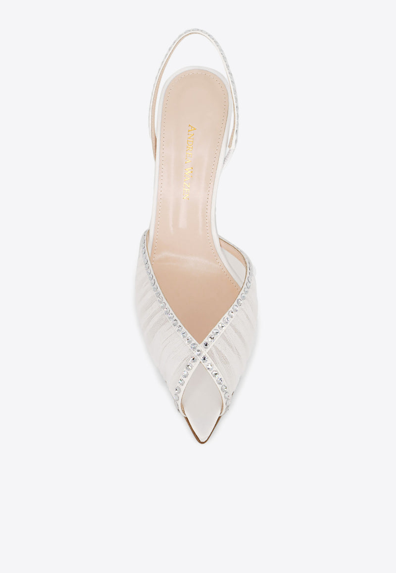 Andrea Wazen Katy 105 Slingback Tulle Sandals White KATSL105TSHWHI_WHITE