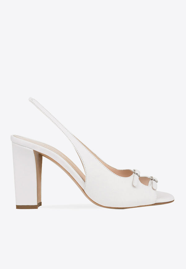 Andrea Wazen Carol 85 Leather Slingback Sandals White CARSB085LBUWHI_WHITE