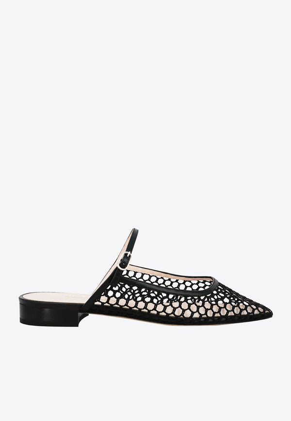 Andrea Wazen Julie Net Flat Mules Black JULMU015LNEBLA_BLACK