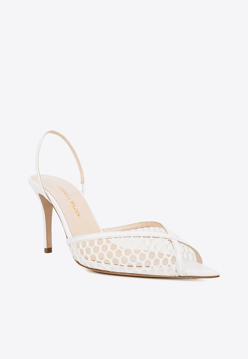 Andrea Wazen Katy 85 Slingback Net Sandals White KATSL085LNEWHI_WHITE