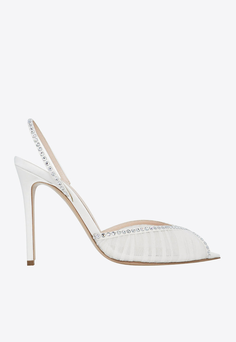 Andrea Wazen Katy 105 Slingback Tulle Sandals White KATSL105TSHWHI_WHITE