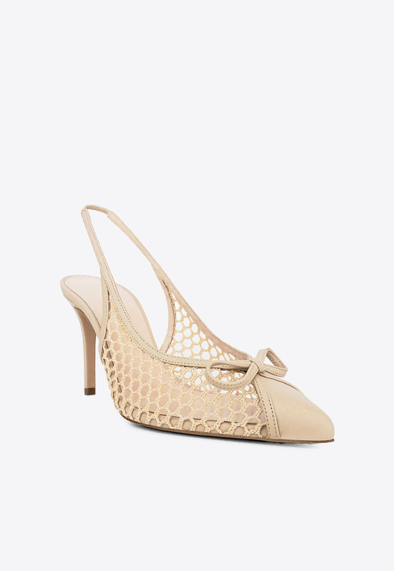 Andrea Wazen Ines 85 Slingback Net Pumps Nude INEBW085SNENUD_NUDE