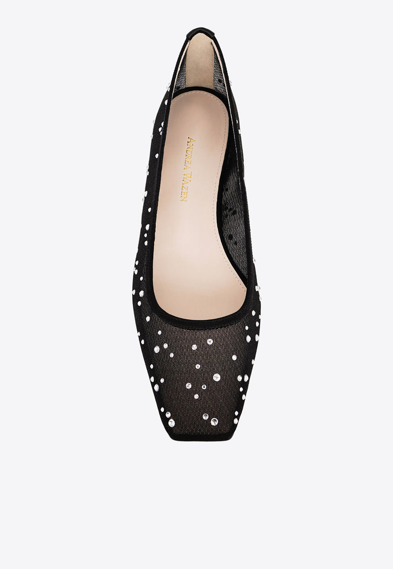 Andrea Wazen Julie Mesh Glitz Ballet Flats Black JULBA015SMHSBL_BLACK