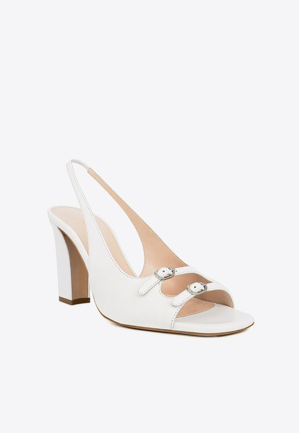 Andrea Wazen Carol 85 Leather Slingback Sandals White CARSB085LBUWHI_WHITE