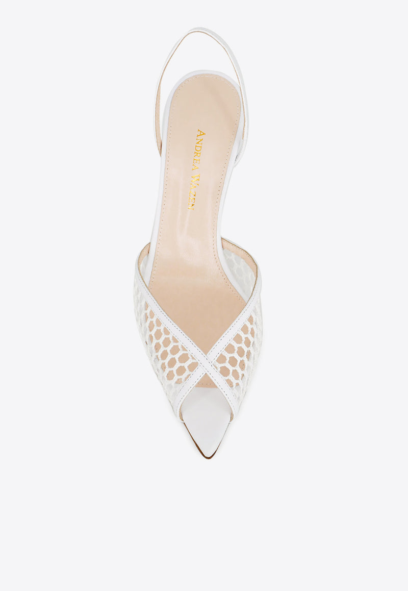 Andrea Wazen Katy 85 Slingback Net Sandals White KATSL085LNEWHI_WHITE