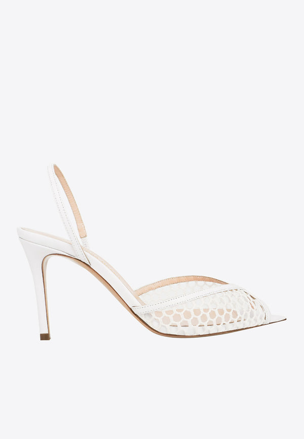 Andrea Wazen Katy 85 Slingback Net Sandals White KATSL085LNEWHI_WHITE