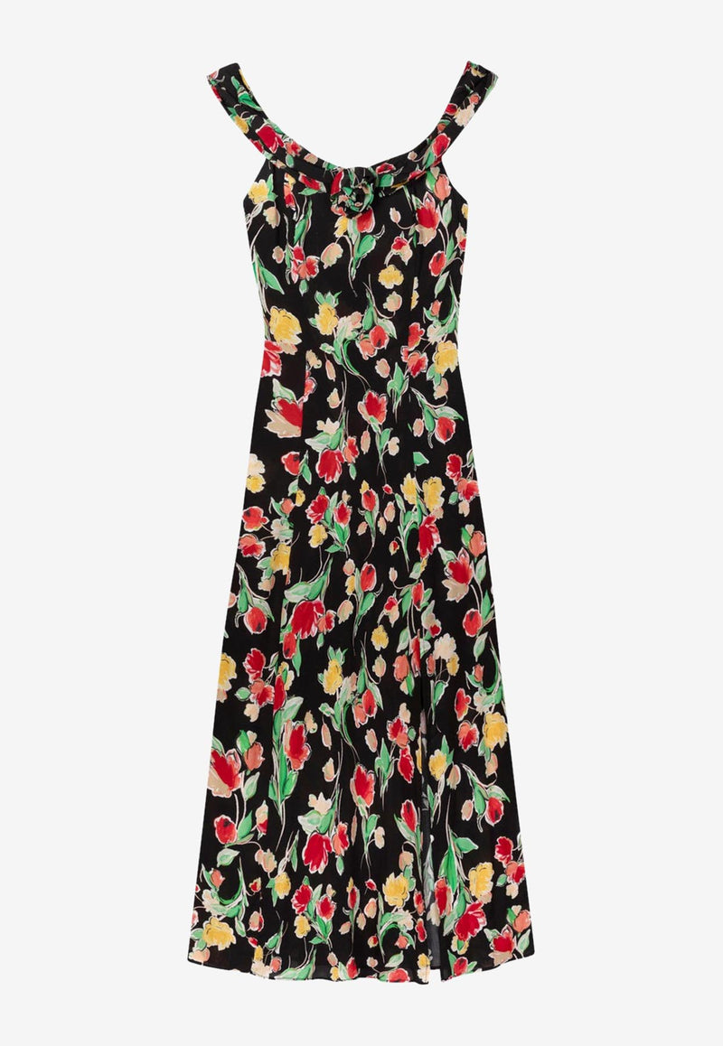 Rixo Freya Off-Shoulder Floral Print Midi Dress 0101834.423.02559BLACK MULTI