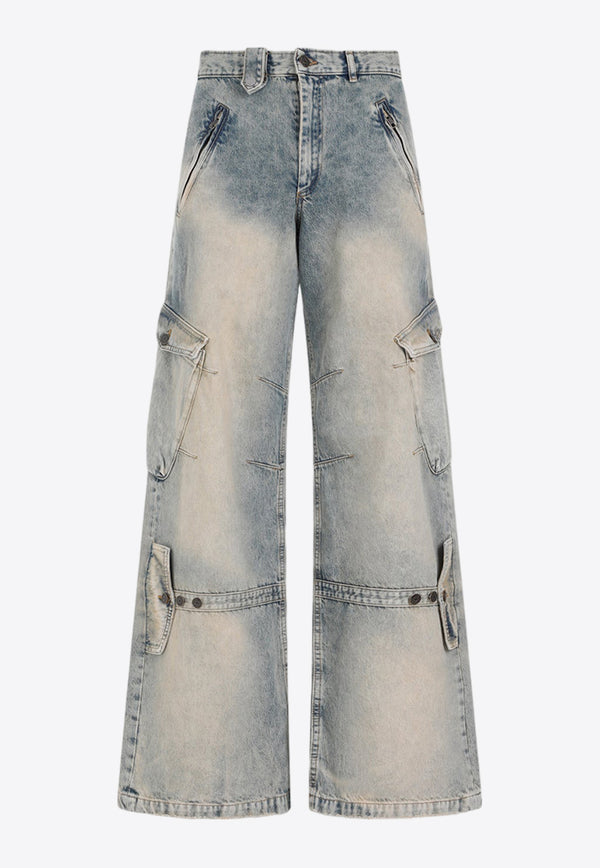Washed-Out Denim Cargo Pants