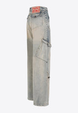 Washed-Out Denim Cargo Pants