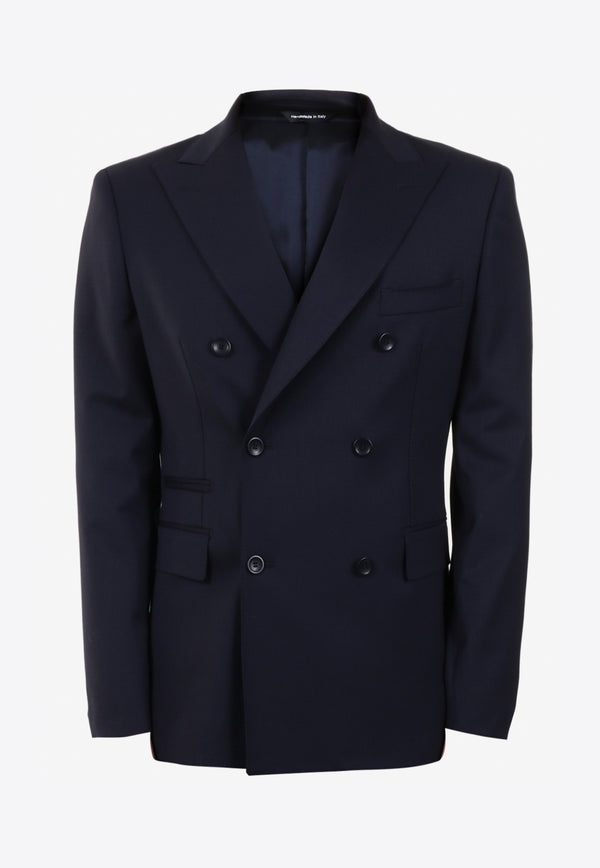 Tonello Blue Double-Breasted Wool Suit Blazers 01G3R0X-1063U-600