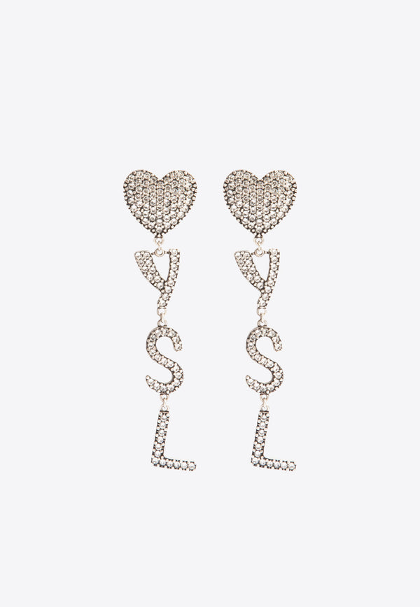 YSL Crystal Heart Drop Earrings
